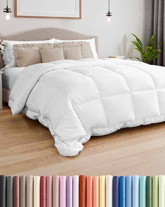 Cal King Size, White Alternative Down Comforter - Warm, Lightweight & Breathable Hotel Quality Bedding Set for Men, Women, Kids & Teens - All Season Oversized Cooling Microfiber Duvet Insert Comforter