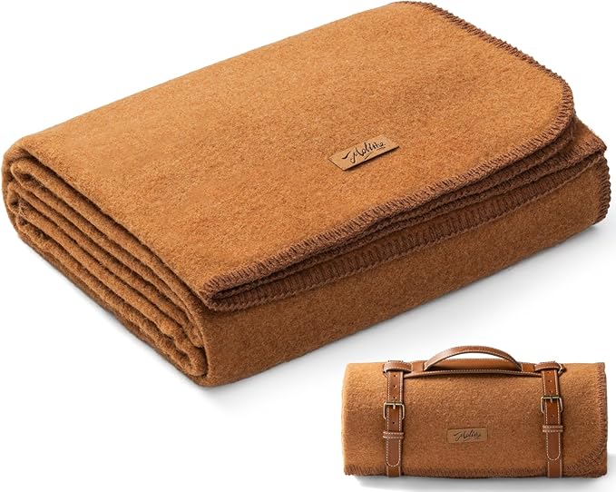 Molithe 100% Wool Blanket, 62" x 86", Warm, Thick, Washable, Military Wool Blanket, Great for Camping, Outdoors, Sporting Events, Survival Kits, Dark Camel