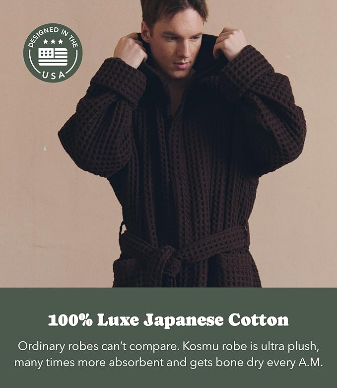 Luxury Organic Japanese Cotton Hotel & Spa Waffle Bathrobe for Men and Women (Hooded/Kimono)