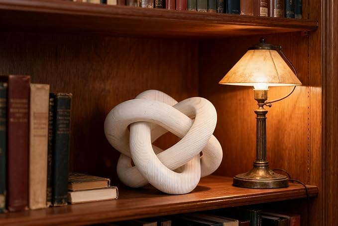 Wood Knot Chain Link Decor, 3 Link Boho Wooden Hand Carved Decorative, Handcrafted for for Coffee Table Entryway Modern Farmhouse Shelf Decoration(White)