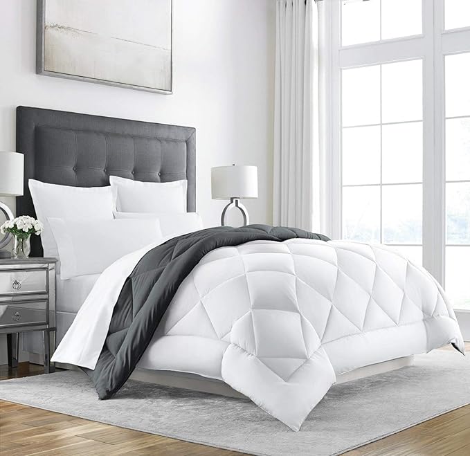 Twin/Queen/King Down Alternative Comforter, 2100 Series All-Season Duvet Insert with Corner Tabs, Box-Stitch, Soft Microfiber, Machine Washable