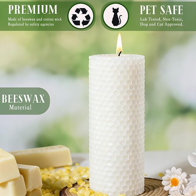 8 Pack Beeswax Pillar Candles, White Natural Beeswax Candles 160 Hours Long Burning for Emergency,Unscented Organic Bees Wax Candle for Home,Prayer,Dripless Smokeless 2x5in