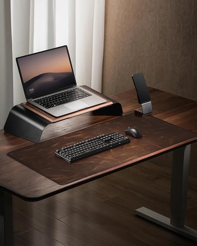 YSAGi Leather Desk Mat, 23.6"x13.8"Real Leather Desk Pad, 2mm Thick Desk Blotter with Stiched line,Oil-Wax Feel Mouse pad and Self-Healing Laptop Pad for Home & Office(Classic Dark Brown)