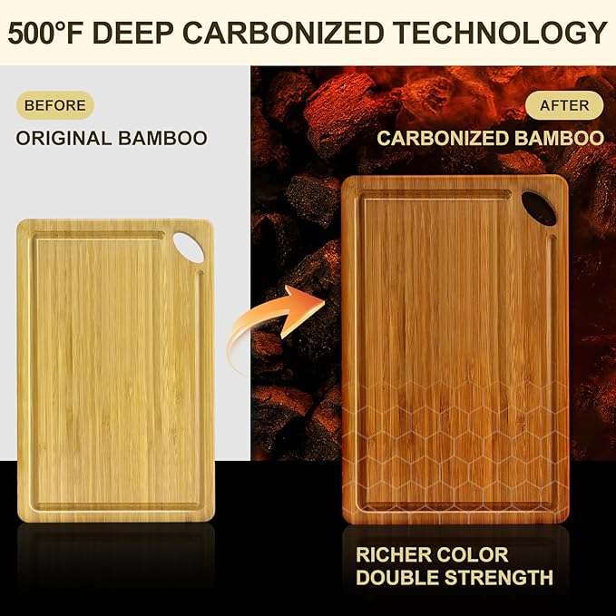 Non Toxic Bamboo Cutting Board Set of 3 Solid Wood Plastic Free Cutting Boards for Kitchen Small Dark Wooden Chopping Board Hardwood Cutting Boards for Meat Bread Fruit Serving Charcuterie Board