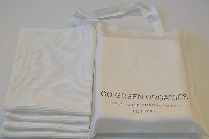 Waffle Hand Towels Pack of 4, 20X29 INCHES, 100% Natural Organic Cotton GOTS Certified (White) Super ABSORBANT & Quick Dry, NO SOFTENERS, Environment Friendly
