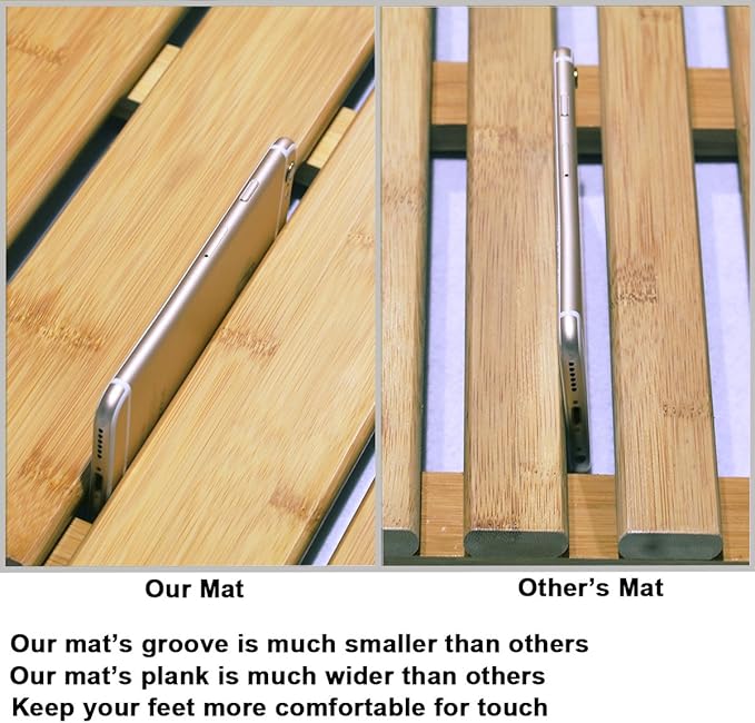 GOBAM Bamboo Bath Mat, Extra Large, 31.50 x 18.35 x 1.3 inches - Non-Slip Floor Mat for Bathroom, Spa, Sauna, Kitchen, Indoor & Outdoor Spaces, Shower Mat for Bathroom Decor - Natural