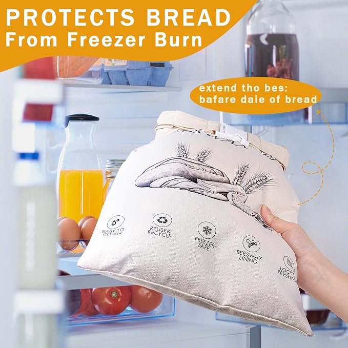 2-Pack Reusable Beeswax Bread Bags for Sourdough & Homemade Bread，Cotton Waxed Bags Keeps Fresh Longer(Amber Wheat)