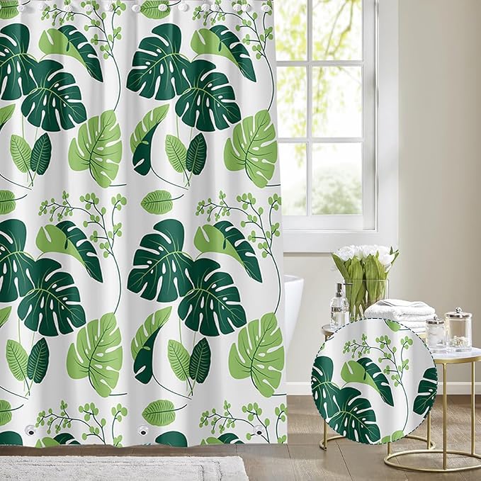 Plastic Shower Liner - Premium PEVA 4G Shower Curtain Liner with Rustproof Grommets and 3 Weighted Magnets, Waterproof Shower Curtains for Bathroom (Turtleback Leaf)