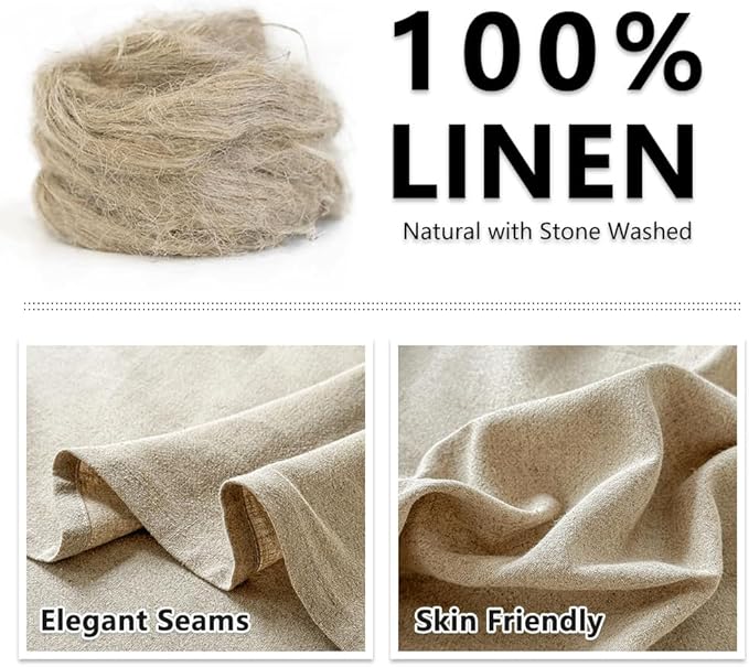 NSNLGSGC 100% French Linen Sheets King Size, 4 Piece Pure Linen Bed Sheet Set, Breathable, Cooling & Durable, Soft Washed Natural Flax Bedding with 16 Inch Deep Pocket, All Season Use(King, Linen)