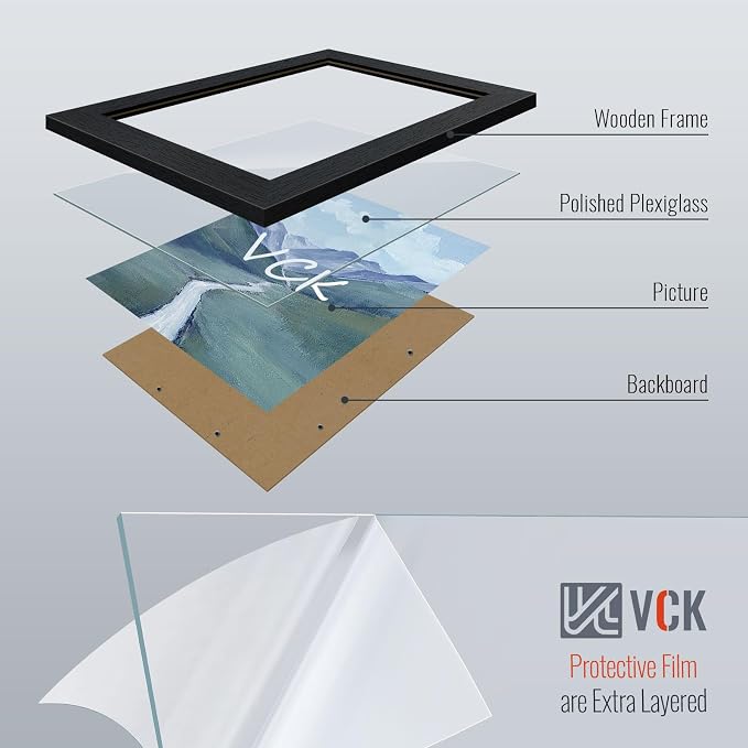 VCK 8x10 Picture Frame Set of 4, Black Wooden Photo Frames with Plexiglass, Vertical Horizontal Wall & Tabletop Display for Home Office Gallery Wall Art Decor