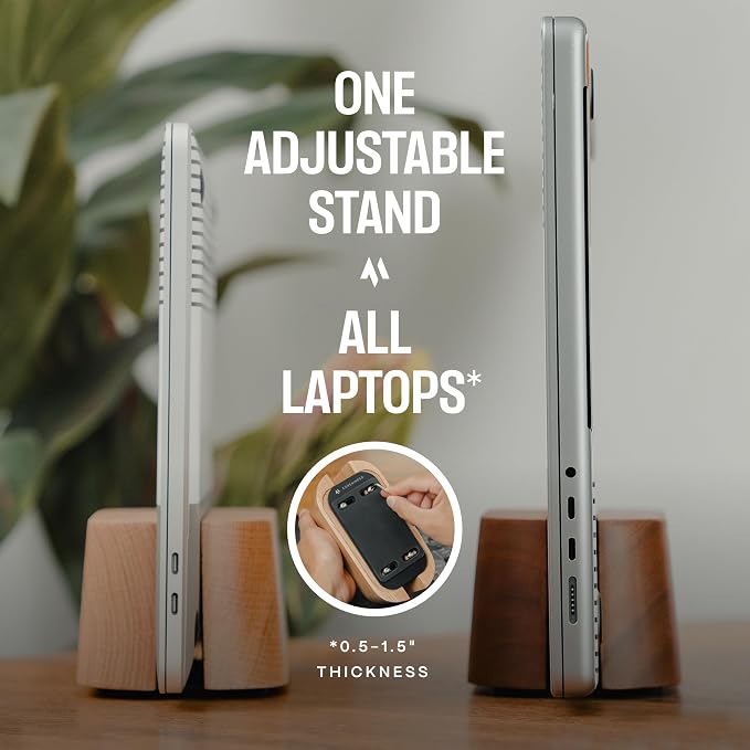 COREMINDED Adjustable Vertical Laptop Stand for Desk, Wooden Laptop Holder, MacBook Pro Stand, Wood Mac Air Dock (Solid Walnut)