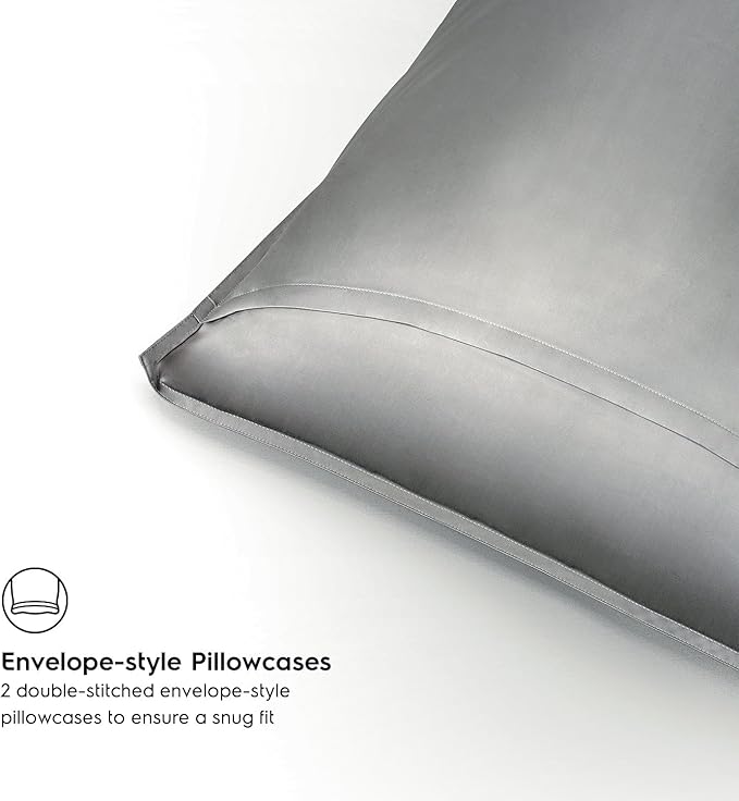 Tafts Pillow Cases King Size - Pure 100% Viscose Derived from Bamboo Luxuriously Soft, Silky, Cooling, Double Stitched, Envelope Closure (2 Pillowcases, Grey)
