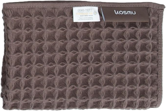 Luxury Organic Japanese Cotton Waffle Bath Towel | Thick, Absorbent, Quick Dry Bathroom Towels for Shower, Sauna, Onsen| Hotel & Spa Quality, Gift-Ready (Dark Cocoa, Face Towel, 16" x 16")