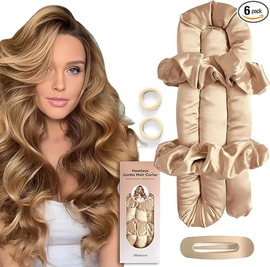 Jumbo Heatless Hair Curler Set-Satin Heatless Curls Overnight, Jumbo Curling Rod Headband, No Heat Curlers To Sleep in (Apricot)
