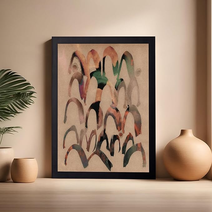 Monem Art Abstract Arch Mark Making Painting Print - Contemporary Peach and Mocha Art Poster - Wall Decor for Living Room, Bedroom or Office - 16x20 Black Framed Wall Art by Renee Stramel