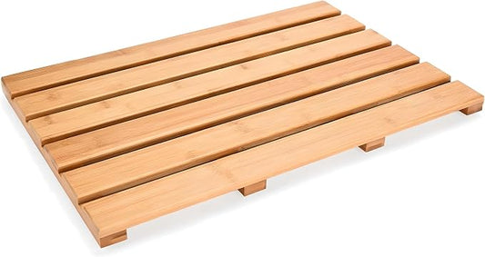 Luxury Bamboo Bath Mat - Waterproof Wood Shower Mat with Non-Slip Feet - Sturdy Bathroom Mat for Inside and Outdoor Use - Bathroom Decor Essentials Multifunctional Design for All Occasions