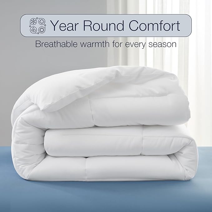 Casual Living Duvet Insert Twin Comforter Cooling Blanket Lightweight Hypoallergenic Reversible White Comforter with Box Stitching Fluffy Bedding Down Alternative Machine Washable, Twin, White