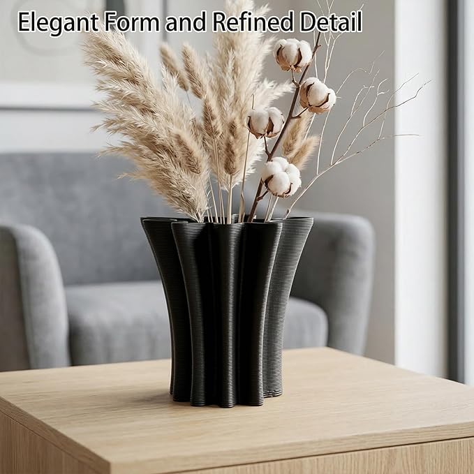 Contemporary Black Ceramic Vase, Abstract Irregular Shape Sculptural Accent for Home Decor, Modern Artistic Centerpiece for Coffee Table or Bookshelf