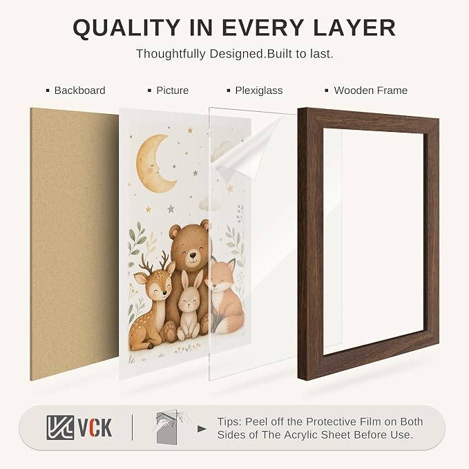 VCK 16x24 Poster Frame 3 Pack - Brown Solid Wood Picture Frames with Exclusive Wood Grain, Wall Hanging
