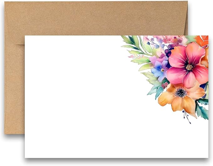 Assorted Flat Note Cards, Wildflower note cards, Set of 12, blank on backside, stationery set, greeting card set, cards with envelopes, greeting card