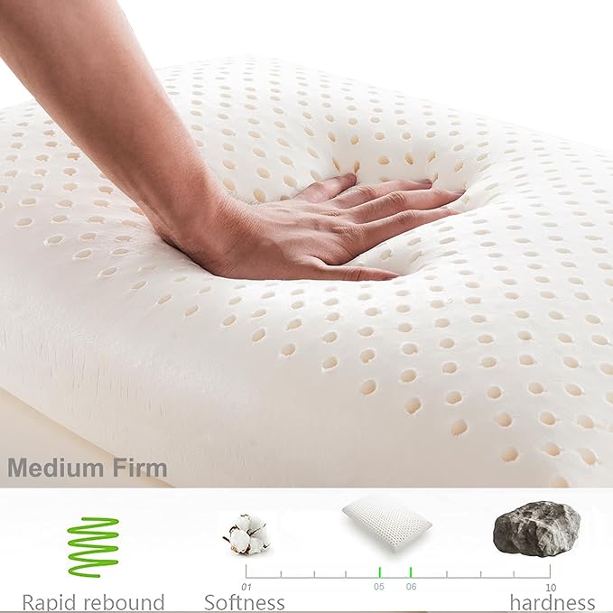 Talatex Latex Pillow, 100% Natural Premium Latex Firm Pillow Medium Low Pofile Helps Relieve Pressure, Neck and Shoulder Pain (Queen, Medium Natural Latex)
