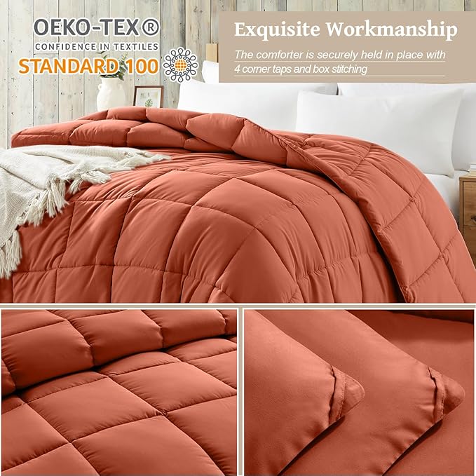 Homelike Moment Comforter King Size - Orange Duvet Insert Down Alternative Bed King Comforter, Lightweight Bedding Comforters Quilted Soft All Season Solid Burnt Orange