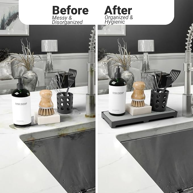 Minismus Diatomite Stone Drying Tray for Kitchen & Bathroom Sink - Quick Dry Water Absorbing Soap Tray, Instant Dry Stone Sink Caddy, Absorbent Diatomaceous Earth Counter Mat