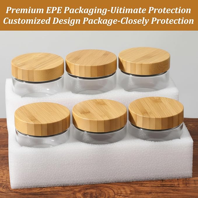 6 Pack 10oz Overnight Oats Containers with Bamboo Lids, Airtight Glass Jars for Meal Prep, Wide Mouth Mason Jars for Yogurt, Salad, Chia Pudding & Snacks, Food Storage Containers