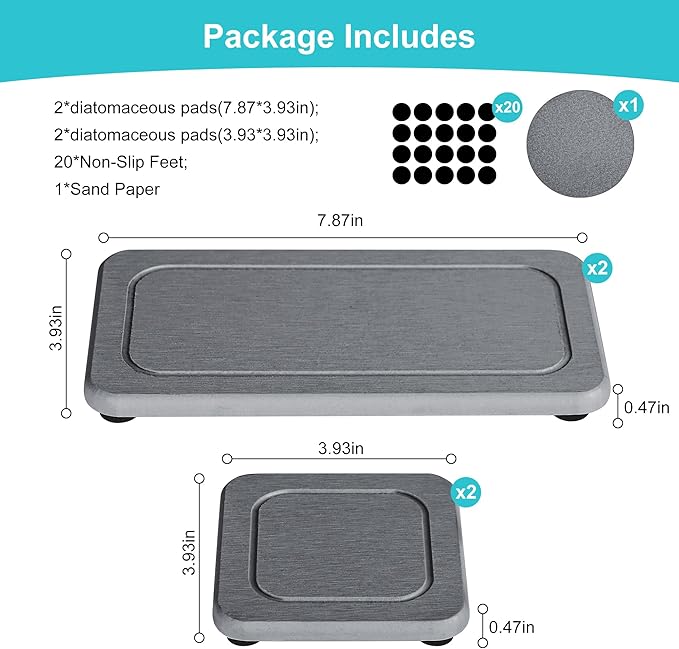 4PCS Stone Drying Tray Mat,Diatomaceous Earth Coasters,Essentials Accessories for Decor Bathroom & Kitchen Counter& Desk,Instant Water Absorbing Stone Used for Hand Soaps,Bar Coaster, Faucet