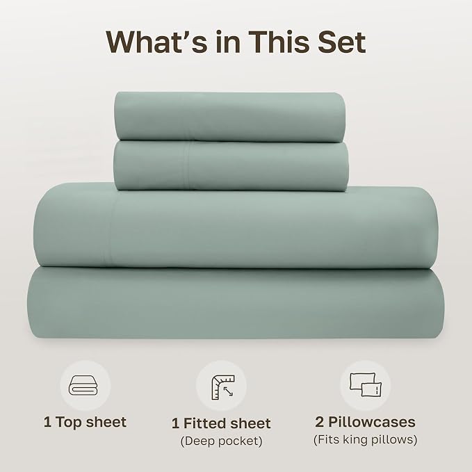 California Design Den Cal King Sheet Set - Soft 100% Organic Cotton, Crisp and Cool Percale Sheets, Deep Pockets with Anti-Skid Elastic, Breathable and Durable Bedding Set - Sage Green