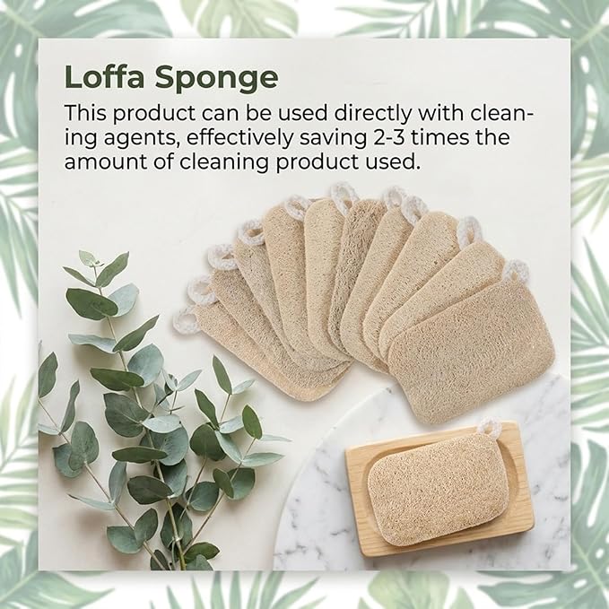 10 Pcs Natural Loofah Sponge Set, Dye-Free, Loofah Sponge for Dishwashing, Loofa for Women and Men Body Scrubber, Bath Exfoliator for Glowing Skin