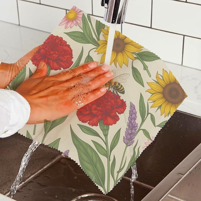 Reusable Beeswax Wraps, 9 Pack Eco-Friendly Food Storage, Organic, Sustainable, Zero Waste, Plastic-Free, Sandwich, Bowl, Bread, Fruit, 1XL, 3M, 5S, Mixed Garden Flowers Pattern