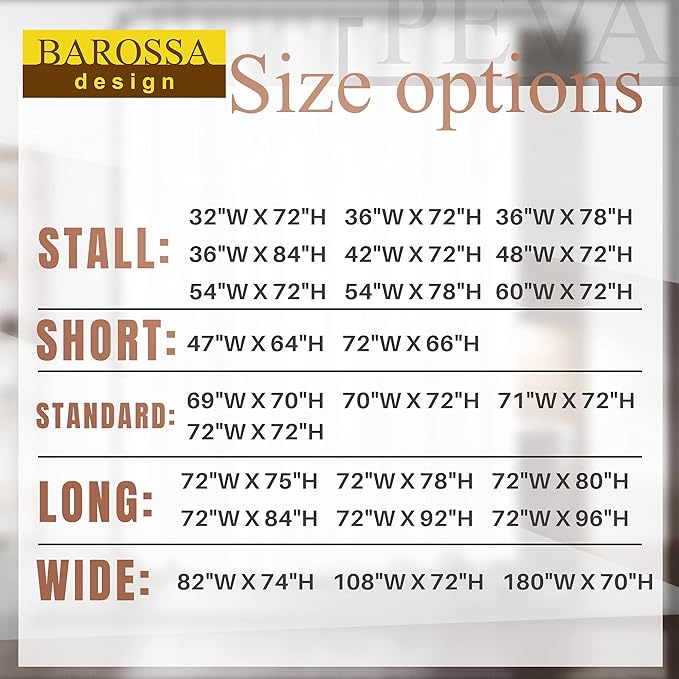 Barossa Design Extra Long Shower Curtain or Liner 72x80-6 Magnets on Bottom, PEVA, Waterproof, PVC Free, Metal Grommets - 72 x 80 Inches, Clear