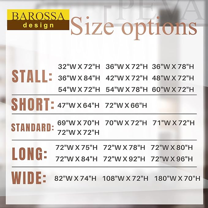 BAROSSA Design 48 inch Wide Stall Shower Curtain Liner with 3 Magnets - PEVA, Waterproof, PVC Free, Metal Grommets, Clear, 48x72