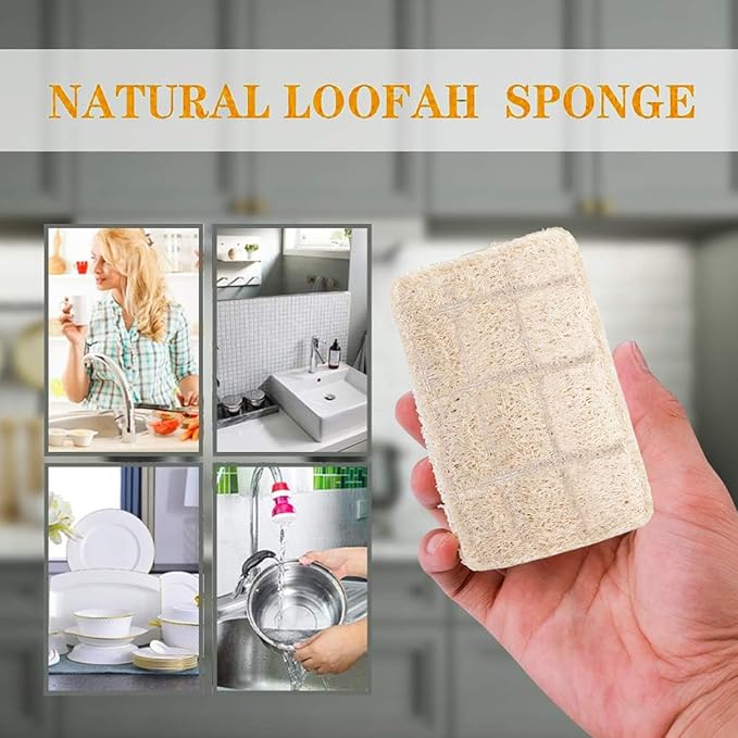Loofah Dish Sponges Kitchen,Organic Natural Sponges for Dishes,Non Scratch Eco Friendly Biodegradable Cleaning, for Pans, Glass & Delicate Cookware,6PCS