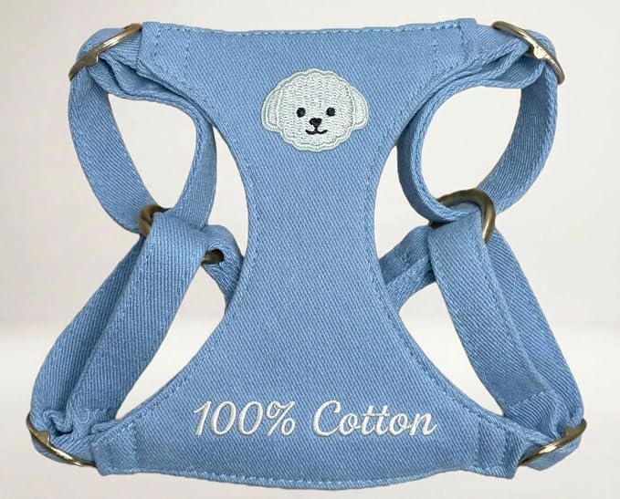 AetruffyPet 100% Cotton Dog Harness and Leash Set – Soft Breathable Vest for Small Dogs, Adjustable No-Choke Design, Lightweight Walking Set (XS/S/M) (Blue, XS)