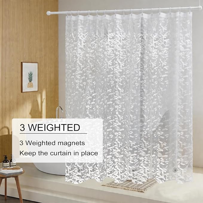TIKABC Shower Curtain Liner, 4G PEVA Shower Liner, Plastic Peva Waterproof Shower Curtains, 72x72 inch with Grommet Holes 3 Magnetic Weights