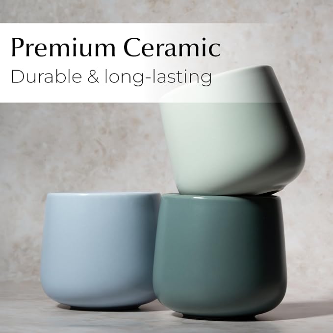 MIAMIO - Ceramic Cup Set of 4 (250 ml) / Ceramic Cups without Handles/Coffee Mugs, Coffee Cups, Cappuccino Cups (Pastel Coast)