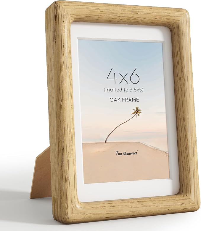 4x6 Picture Frame, USA-Sourced Oak Wood Photo Frames with HD Tempered Glass, Display Photo 3.5x5 with Mat or 4x6 Without Mat, 4 x 6 Frame for Tabletop or Wall Display, Oak Color, 1 Pack