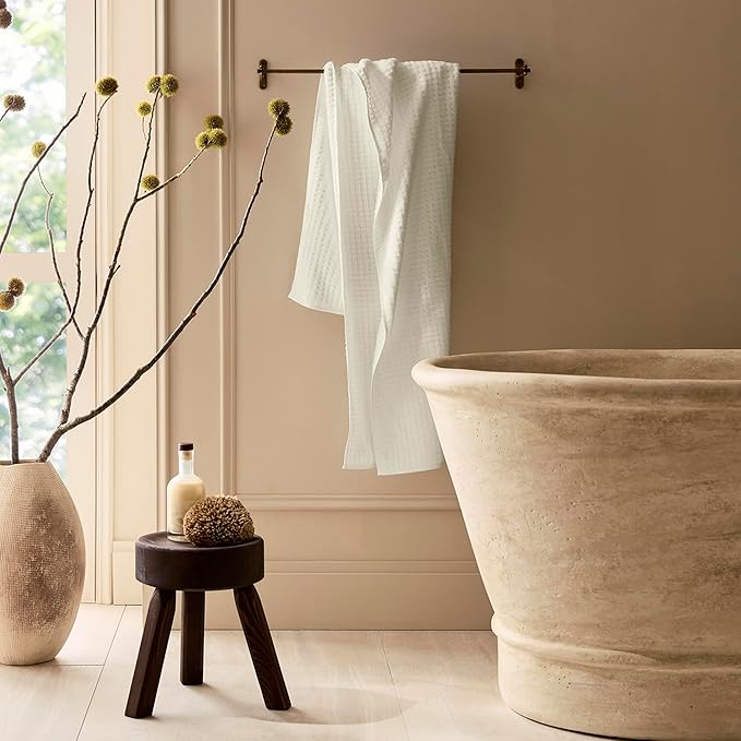 BOLL & BRANCH Turkish Waffle Bath Towel - Cream - 100% Organic Turkish Cotton - Lightweight Soft Absorbent Quick Dry Luxury Spa Bath Towel with Waffle Weave Texture - Premium Feel