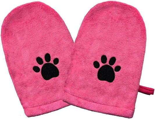 Penny & Niko Microfiber Pet Towel Mitts - Paw Cleaning and Drying Mitts/Gloves for Dogs and Cats (Pink, Standard - 2 Pack)