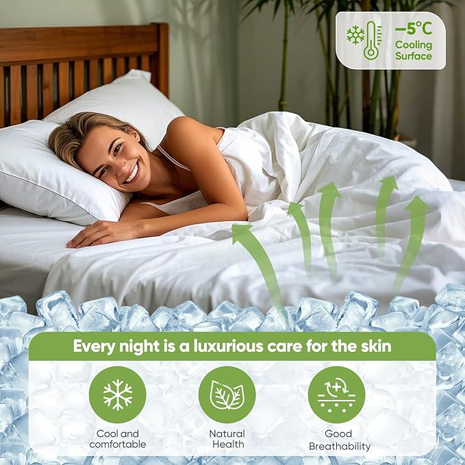Real 100% Viscose Derived from Bamboo Sheets Set Queen Size, Cooling & Silky Soft for Hot Sleeper, Luxury with Breathable & Moisture Wicking Fabric, 18" Deep Pocket with Corner Straps (White,Queen)