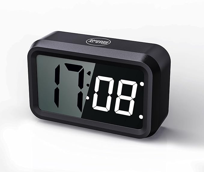 Alarm Clock Battery Operated with Hybrid 1.2'' LED / 1.8'' LCD Display, Auto Night Visible, Small Cordless Digital Clock for Bedroom Wall Desk Travel (White-Display)