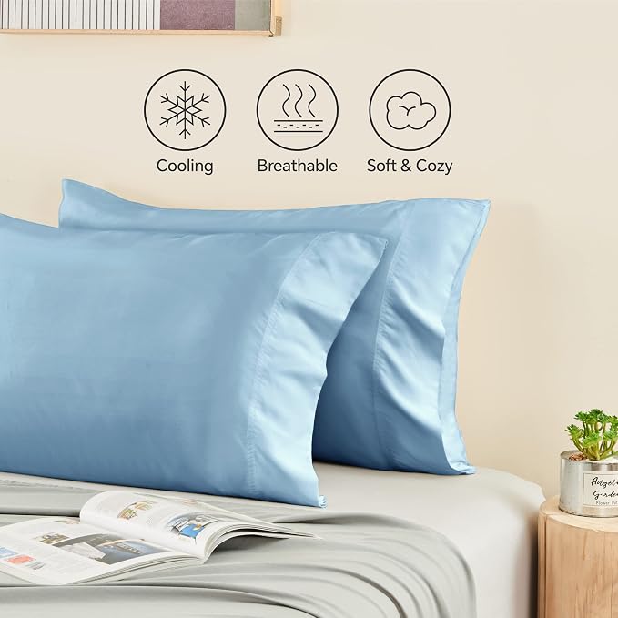 BEDELITE King Size Pillow Cases Set of 2, Rayon Derived from Bamboo, Cooling Pillow Cases for Hot Sleepers & Night Sweats, Breathable and Silky Soft Envelope Pillowcases(Blue, 20"x36")