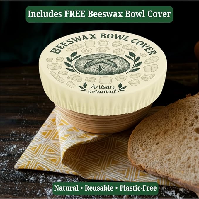 Beeswax Bread Bags for Sourdough and Homemade Bread — 2 XL Reusable Cotton Bread Bags + Beeswax Bowl Cover, Food-Safe Bread Storage Keeps Loaves Fresh, Zero Waste Bakery Gift Set