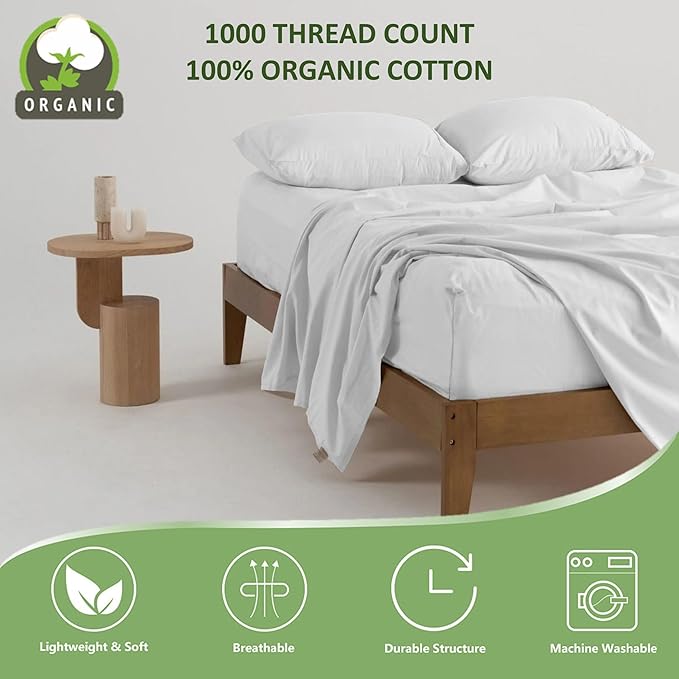 Pure 100% Certified Organic Cotton Bed Sheet Set 1000 Thread Count, 4 Piece Bedding Set, 24" Extra DEEP Pocket, Crisp and Cooling Sateen Weave, Eco-Friendly -(Chocolate, Full)