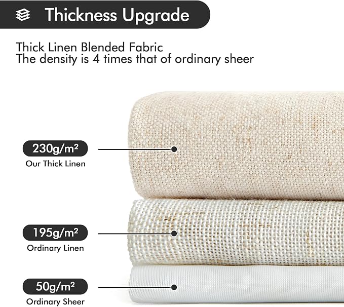 MIULEE Non-See-Through Privacy Linen Curtains 2 Panels, Light Filtering Window Curtains Farnhouse Textured Back Tab Semi Sheer Drapes for Bedroom Living Room, 52 x 63 Inches Long, Ivory