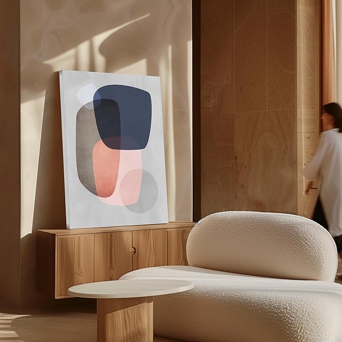 Monem Art Pastel Abstract Organic Shapes Print - Scandinavian Minimalist Art Poster - Wall Decor for Living Room, Bedroom or Office - 12x16 STRETCHED CANVAS Wall Art by Mareike Bohmer
