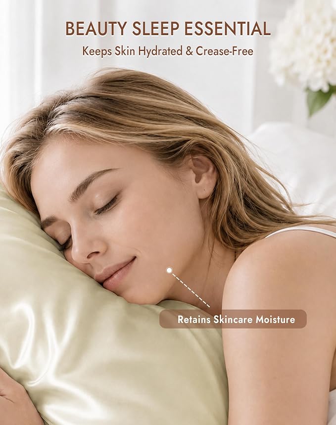 SilkSilky 100% Pure Organic Mulberry Silk Pillowcase for Hair & Skin, Both Sides Grade 6A Pillow Cases with Hidden Zipper, Breathable Cooling Silk for Beauty Sleep (Standard 20''x26'', Beige)