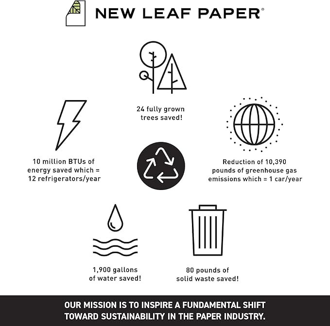 Small Spiral Bound Recycled Notebook, Leaves Design, 9.75" x 7.5", 70 Sheets, Double-Wire, College Ruled, Vegan, Made in USA
